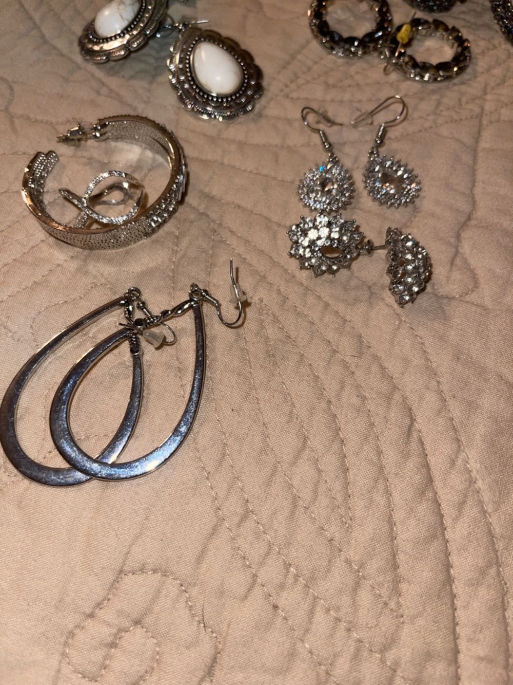Silver Tone Women's Mixed Earrings Set - Silver